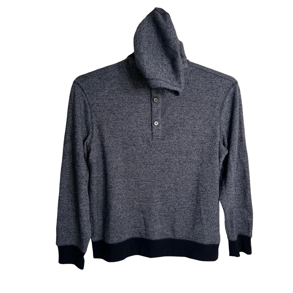 Banana Republic Mens XL Birdseye Knit Henley Hoodie Navy White Long Sleeve